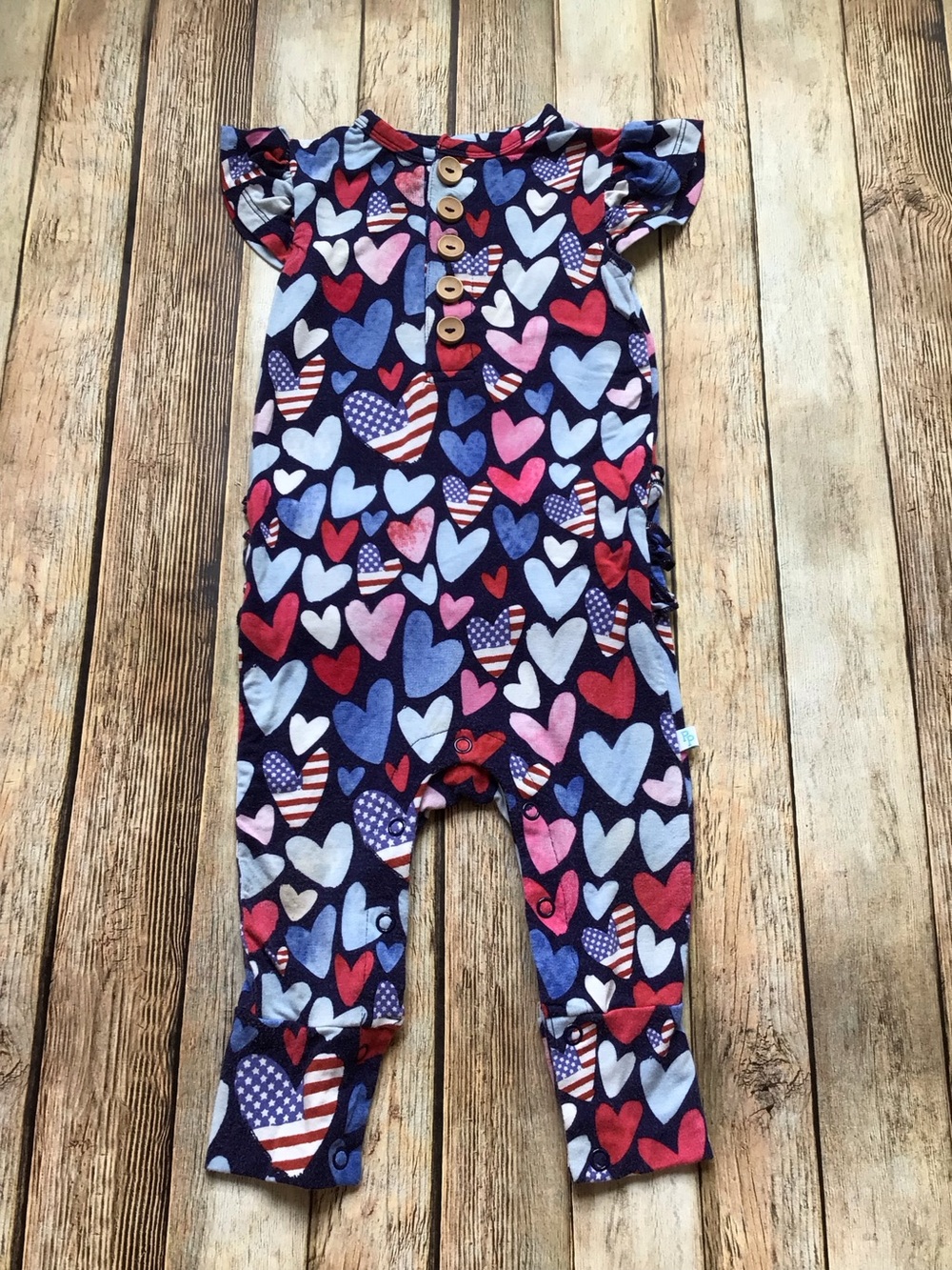 Posh Peanut Patriotic Hearts Ruffle Romper